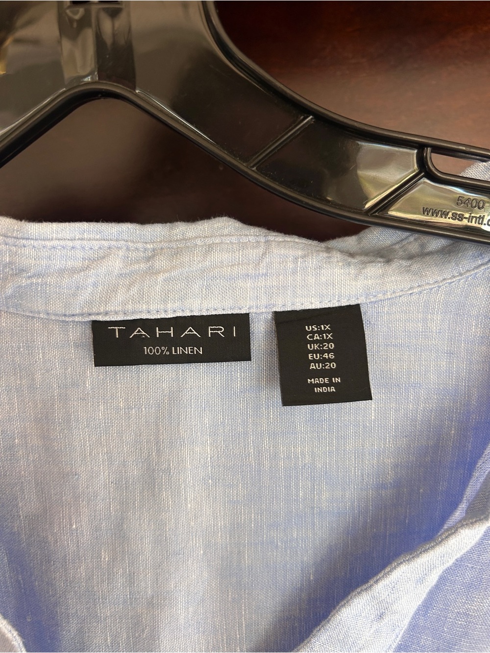 TAHARI Linen V Neck Popover Top 3/4 Sleeve Blue Coastal Breathable Relaxed Sz 1X - Picture 4 of 12